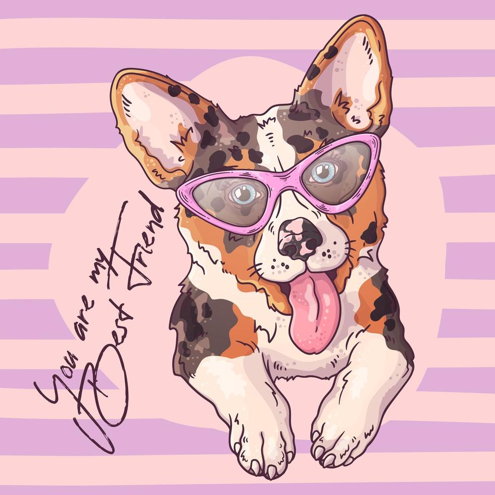 Vector portrait of a cute corgi dog in glasses.
