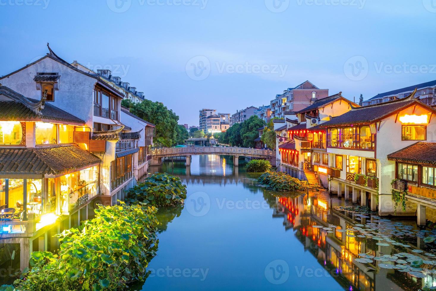 Night Scene of Qibao Old Town in Shanghai, China photo