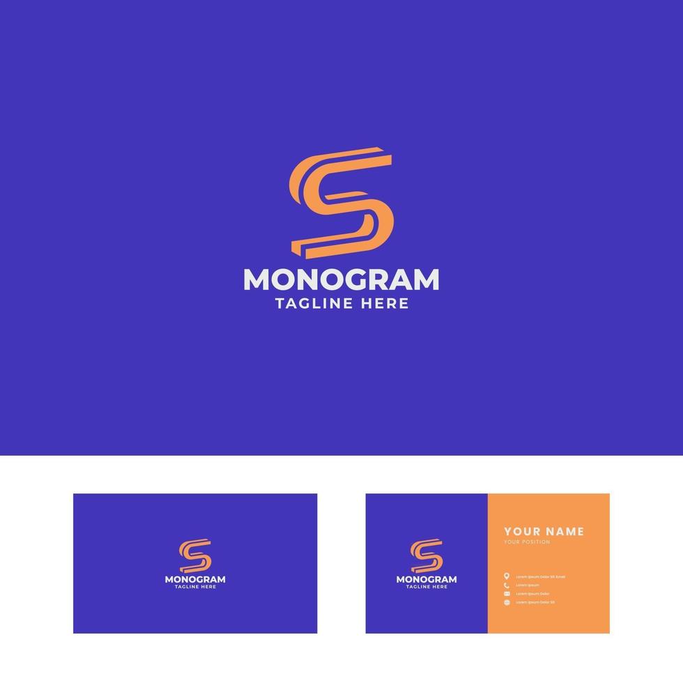 Orange 3D Slant Letter S Logo in Blue Background with Business Card Template vector