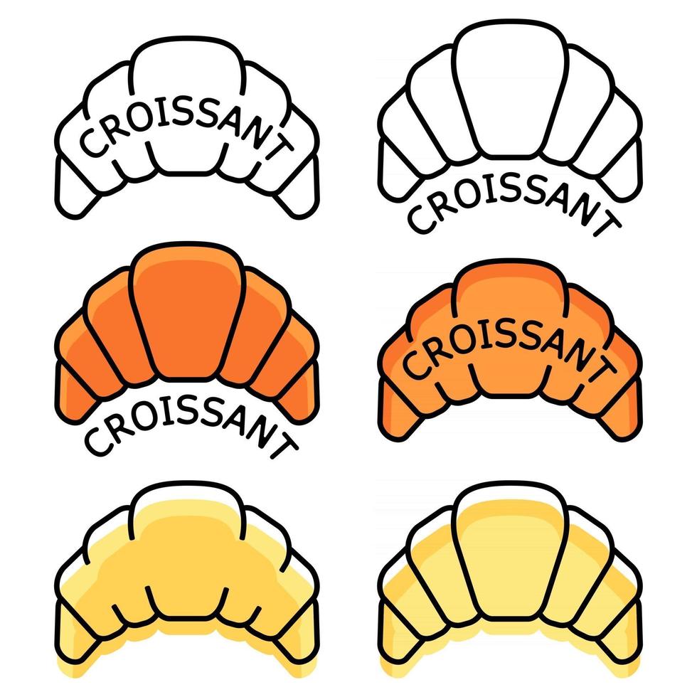 Collection of croissant icons for design menu, cafe, bistro, restaurant, label and packaging. Croissant logotype. French bakery dessert, isolated on white background. Vector