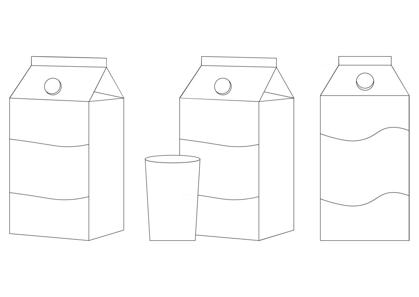 Outline milk carton icons. Set of milk package in flat style. Dairy product illustration. Vector