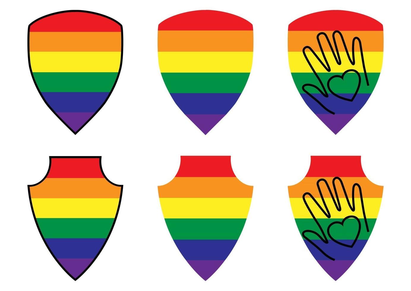 LGBT color shields. Collection of shields for protecting lesbian, gay, bisexual, transgender. Rainbow colored, protection icons. Gay Pride. Vector