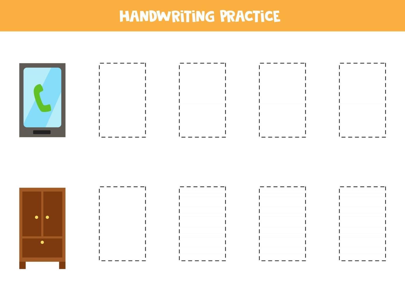 Trace contours of cute rectangle objects. Writing practice. vector