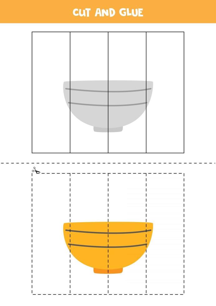 Cut and glue game for kids Kitchen bowl vector