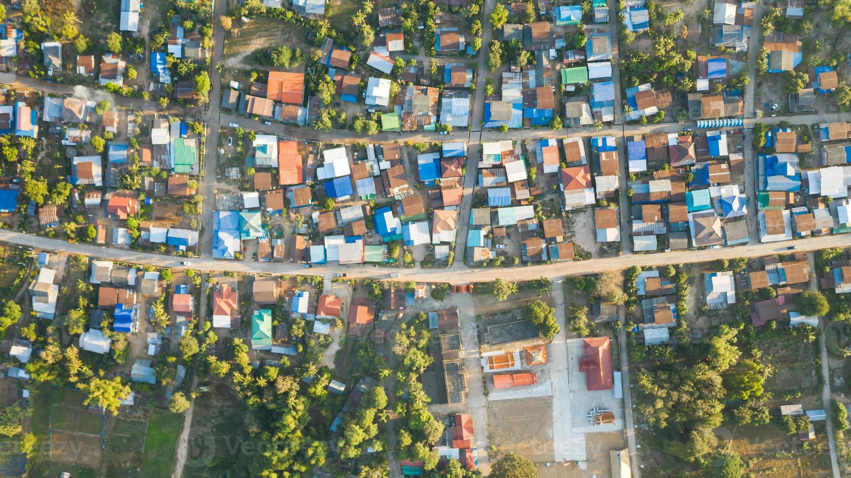 Aerial view of the rural village landscape at morning photo