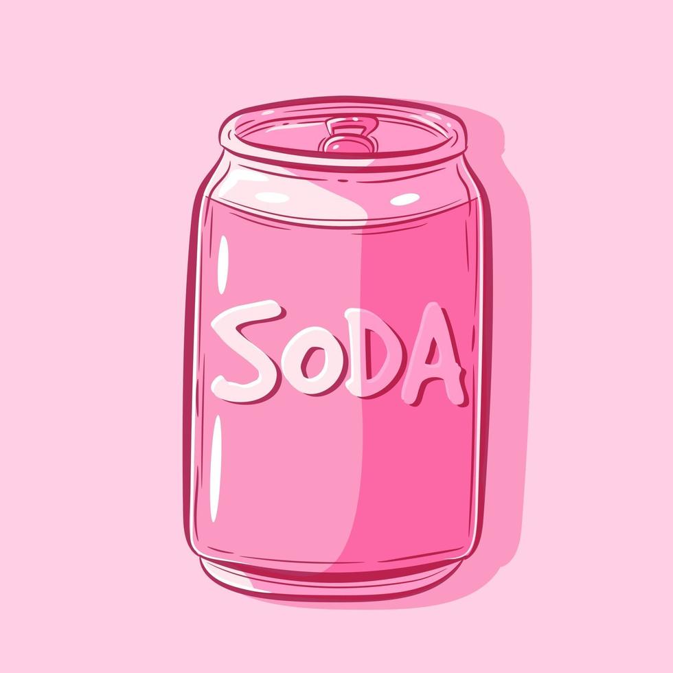 arte vectorial de una simple lata de metal de soda kawaii. Objeto aislado de una bebida fresca rosa dentro de un recipiente de aluminio vector