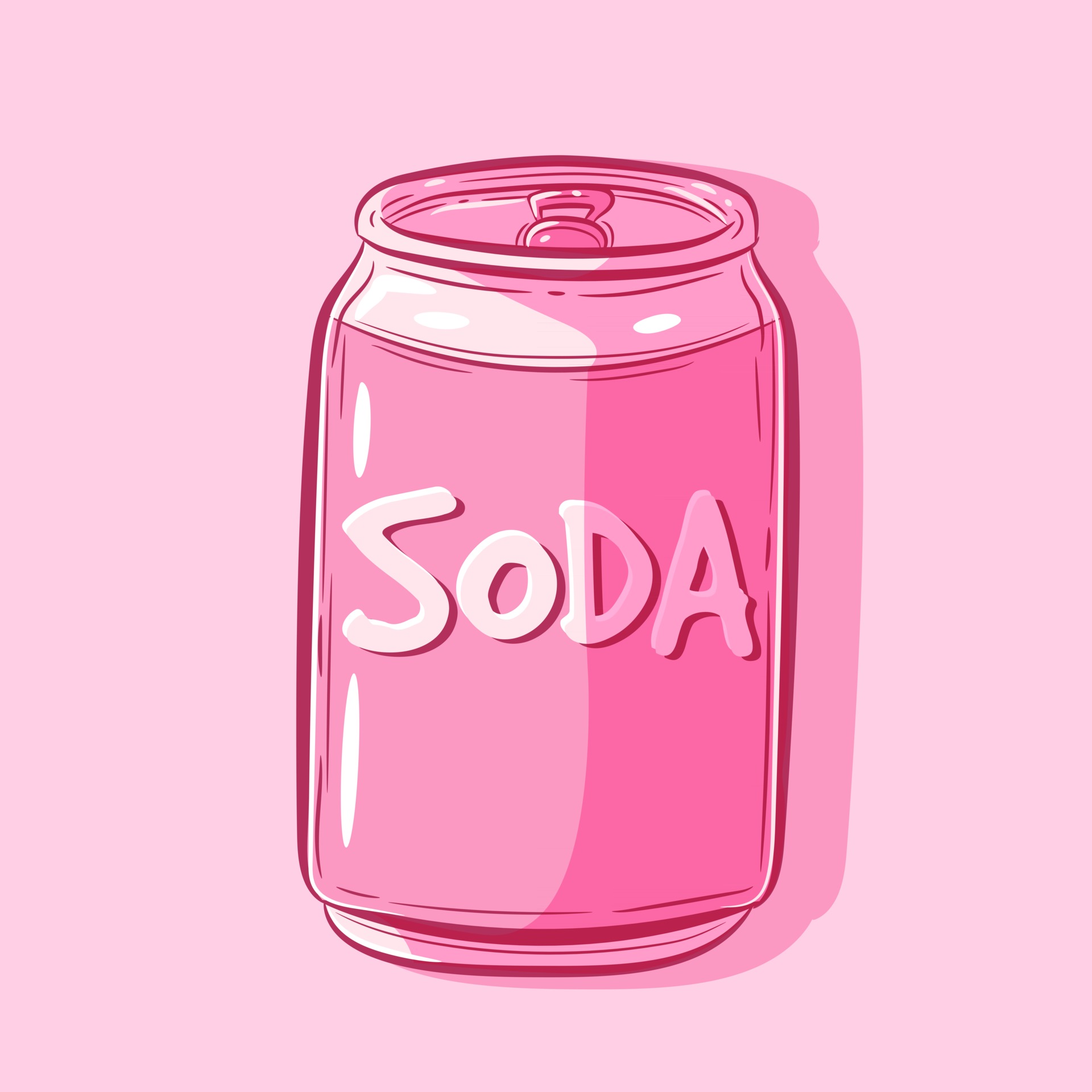 Vector art of a simple kawaii soda metal can. Isolated object of a pink