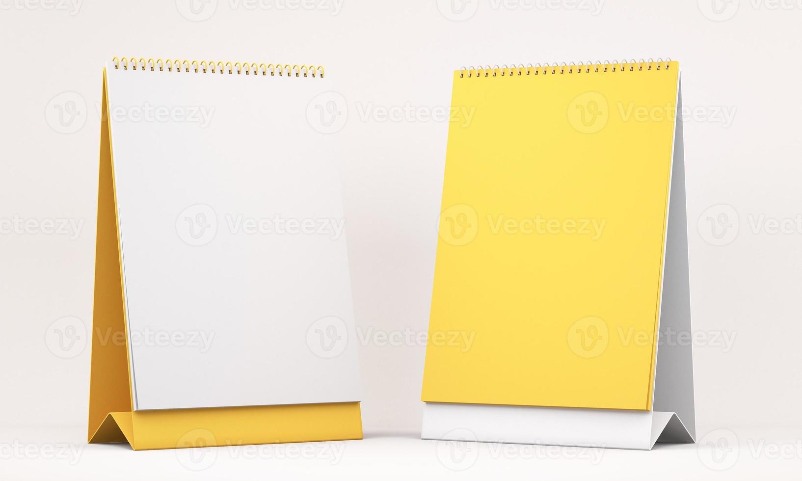 Ilustración 3d de calendario en blanco blanco y amarillo sobre fondo blanco. foto