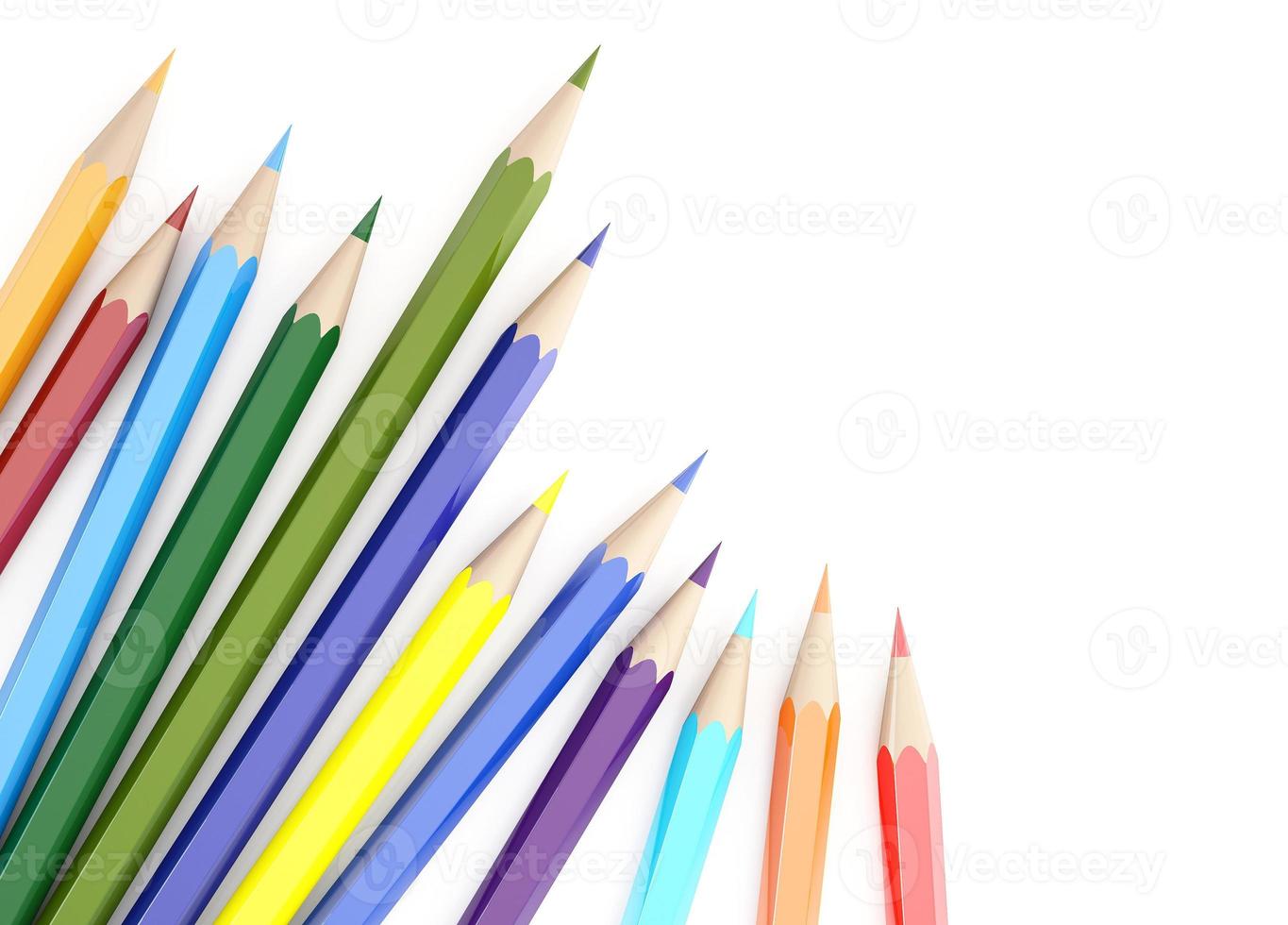 3d Rendering of color pencils on white background photo