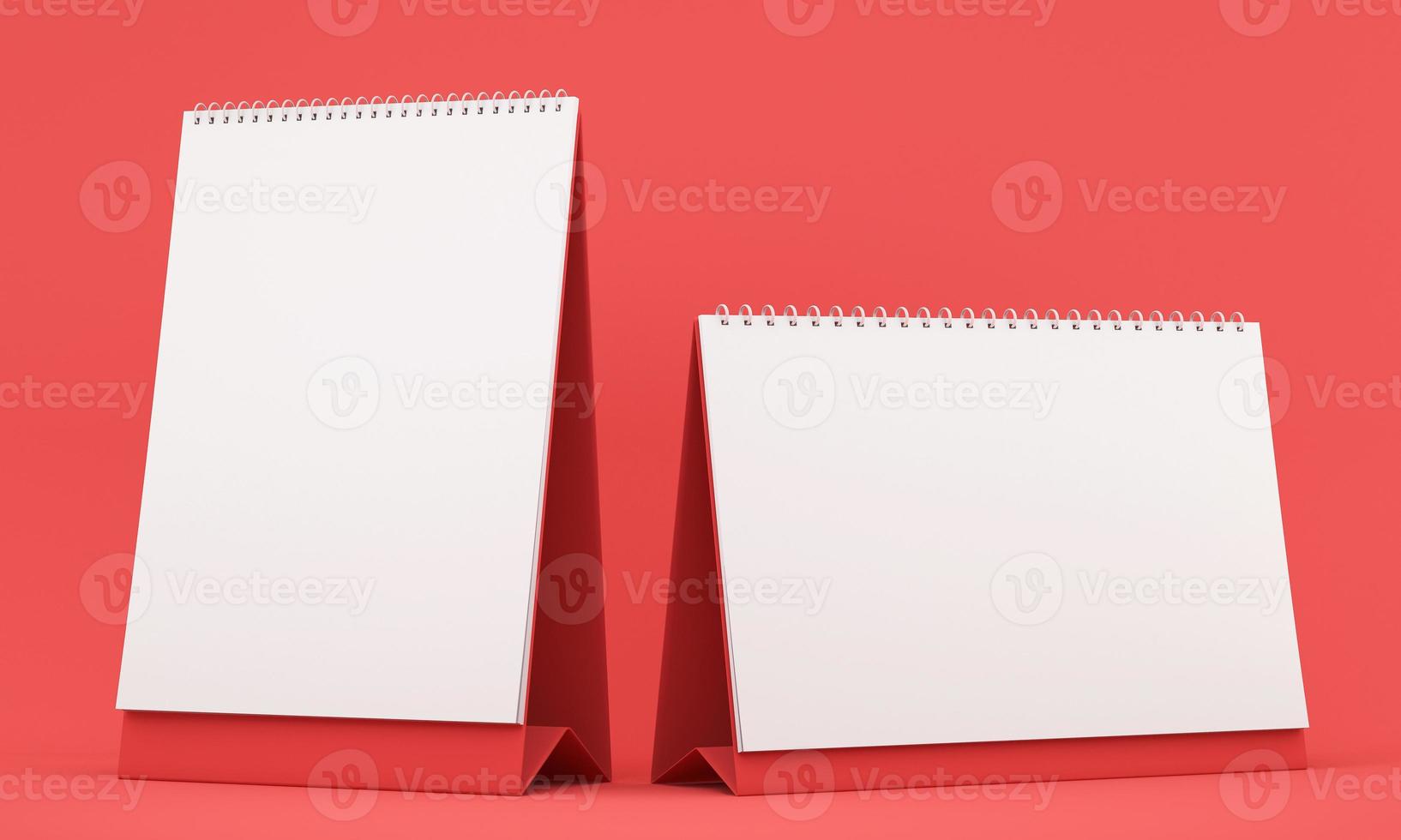 Ilustración 3d de calendario en blanco blanco sobre fondo rojo. foto