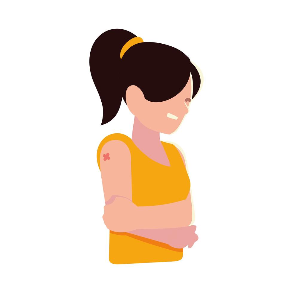 girl flashing her shoulder after getting a vaccine vector