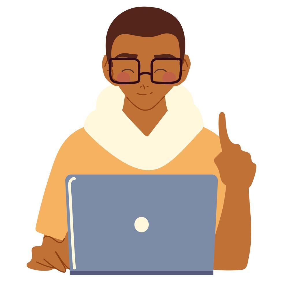happy man using laptop computer portrait, vector design