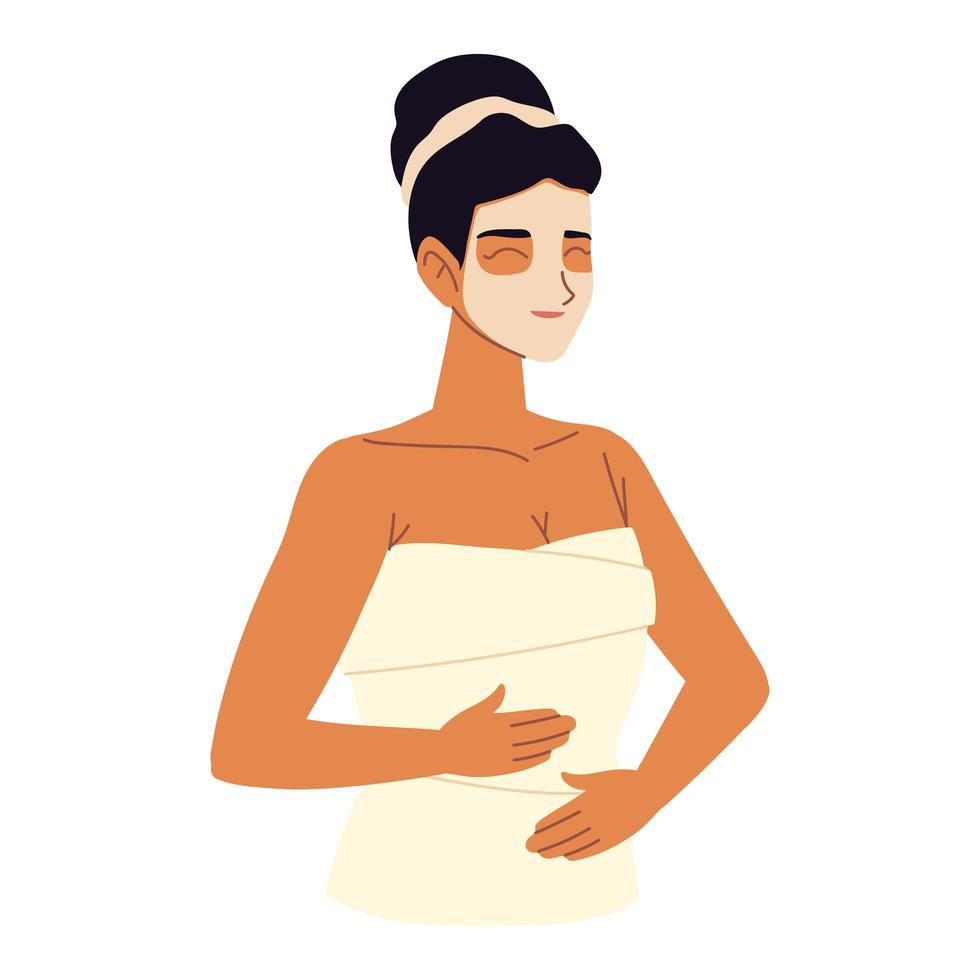 cute woman with facial cream wrapping in the towel vector