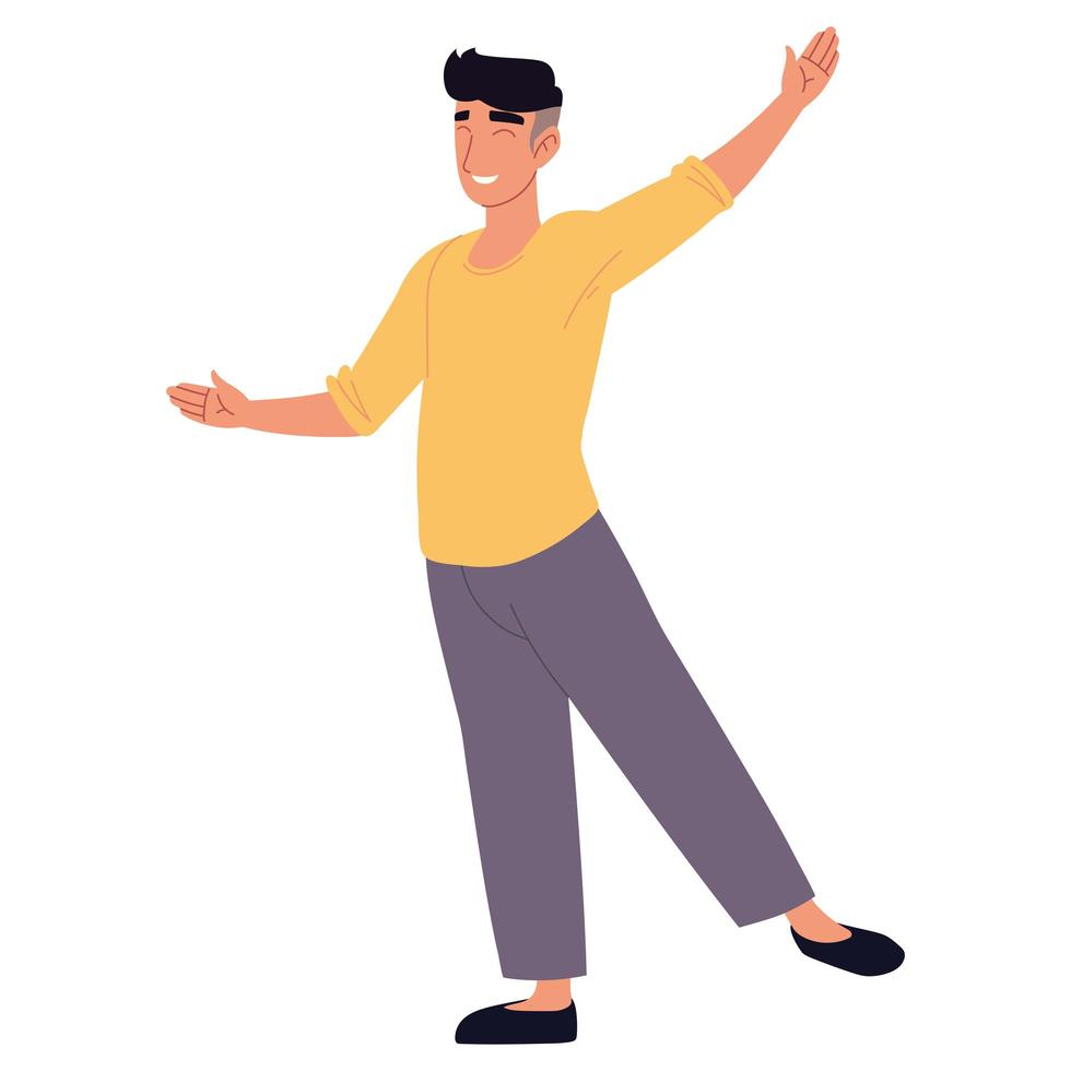 happy young man celebrating hands up vector