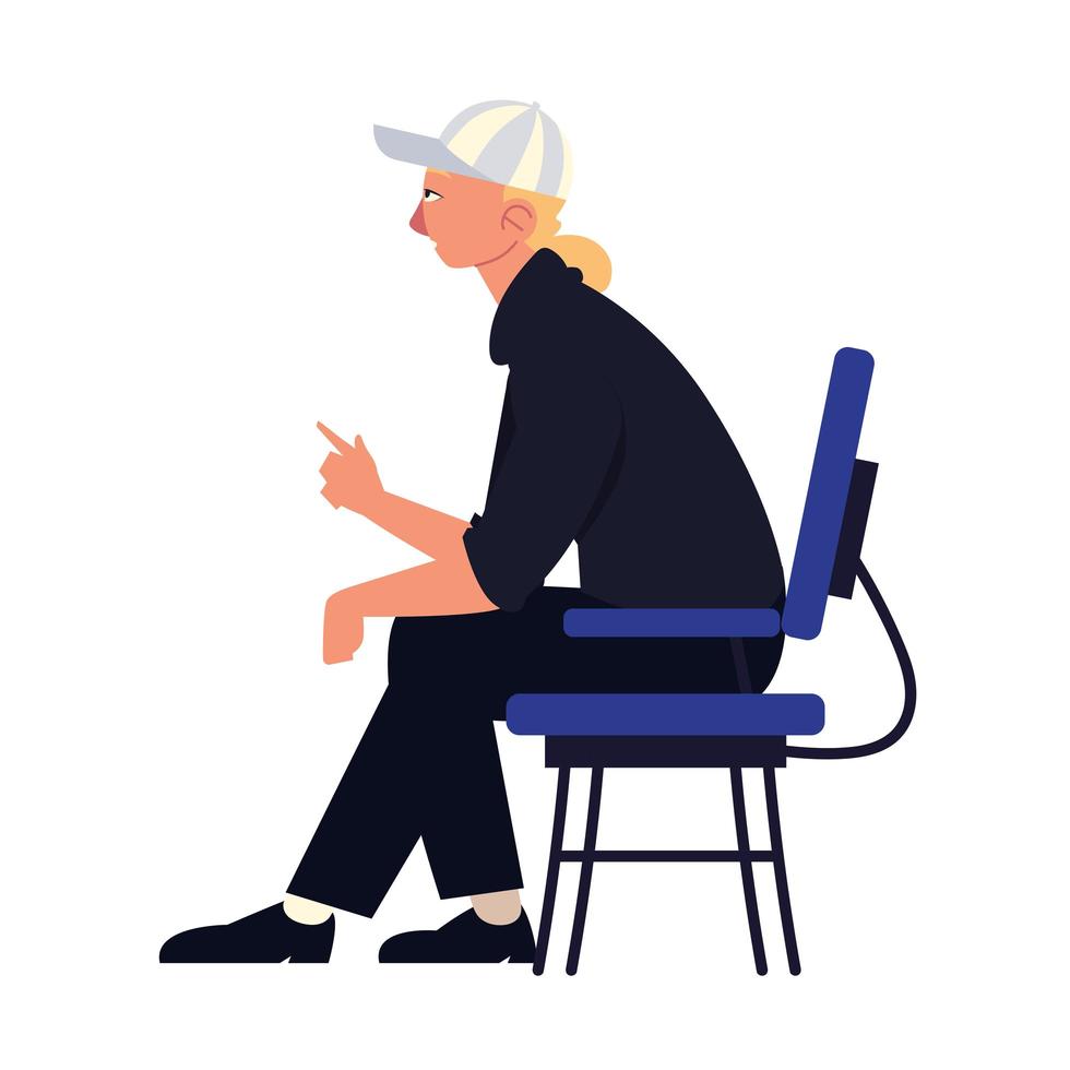 young man wearing cap sitting on chair isolated vector