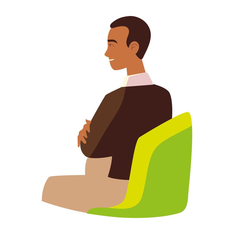 young man with crossed arms sitting on chair isolated design vector