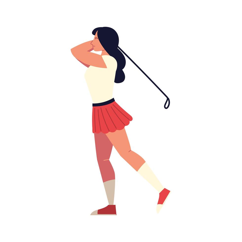 mujer practicando golf vector