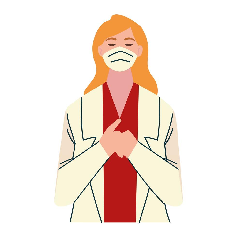 thank you, woman doctor character with face mask vector