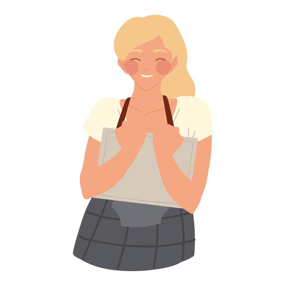 waitress carrying menu for clients, employee serving customers vector