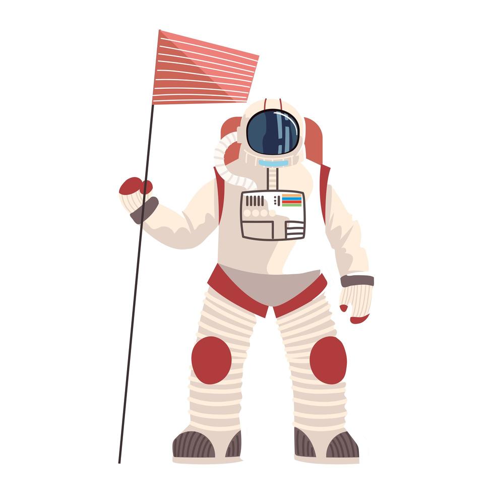 astronaut with flag exploration space detailed vector icon