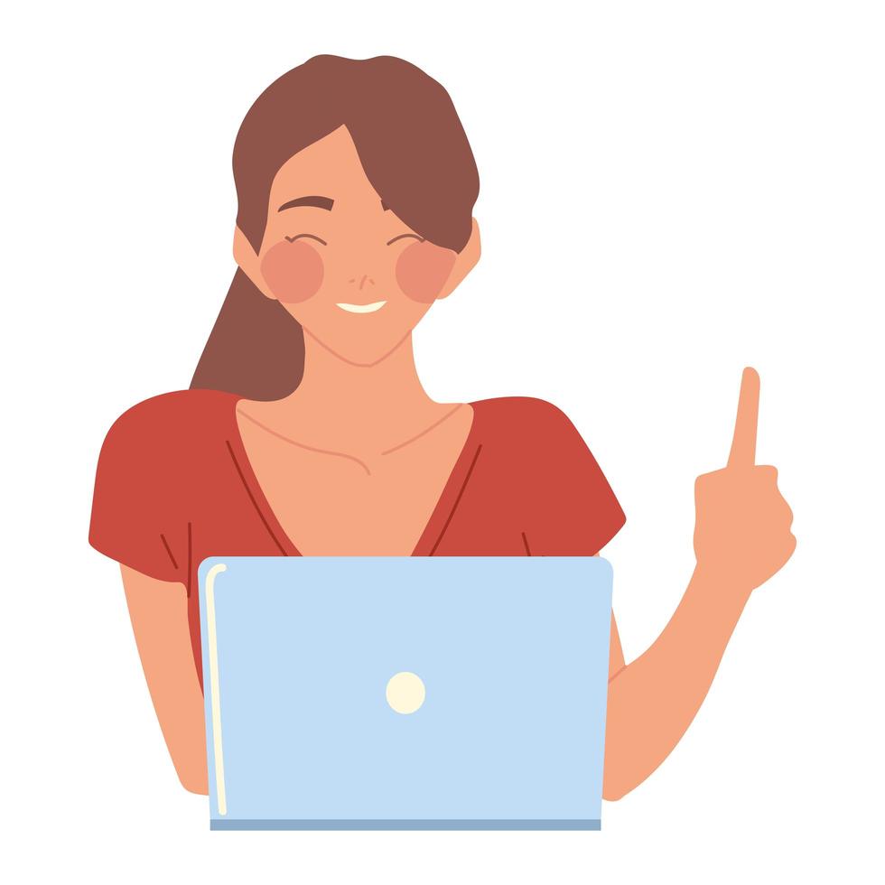 woman working with laptop computer, vector design