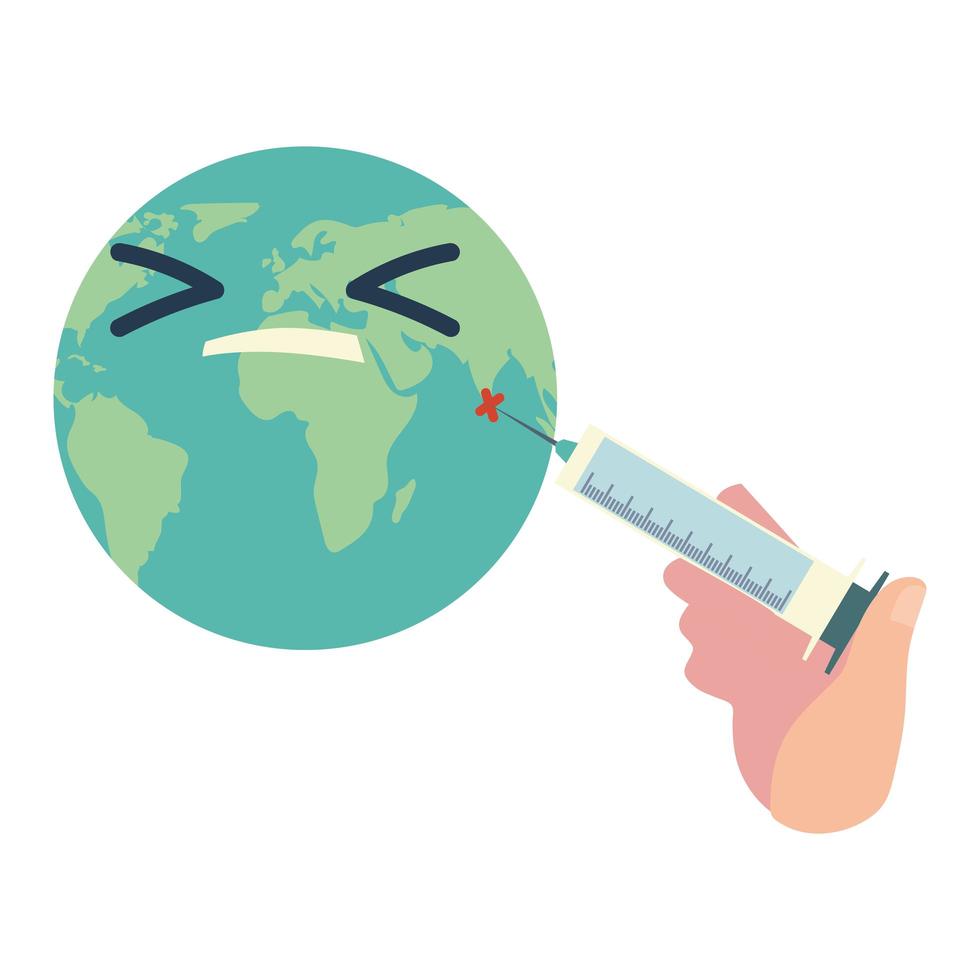 hand vaccination world for covid 19 vaccine vector