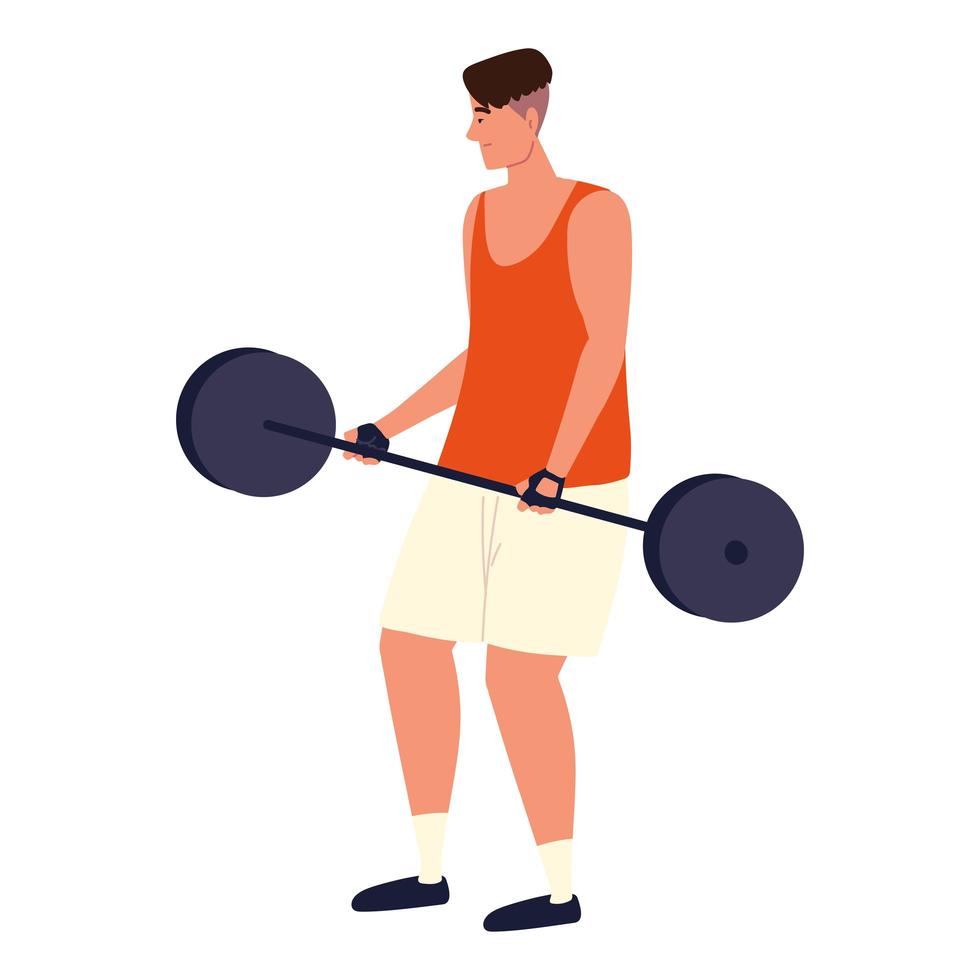 man training with barbell vector