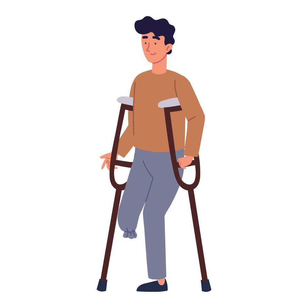 disabled man with crutches vector