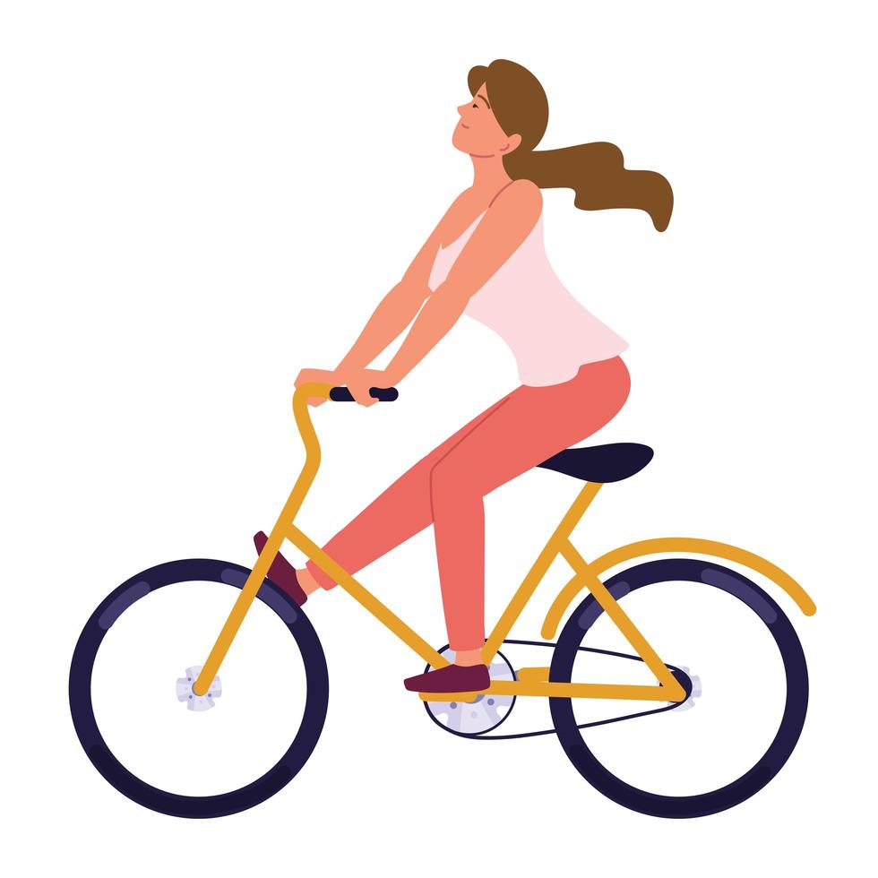 mujer joven montando bicicleta vector