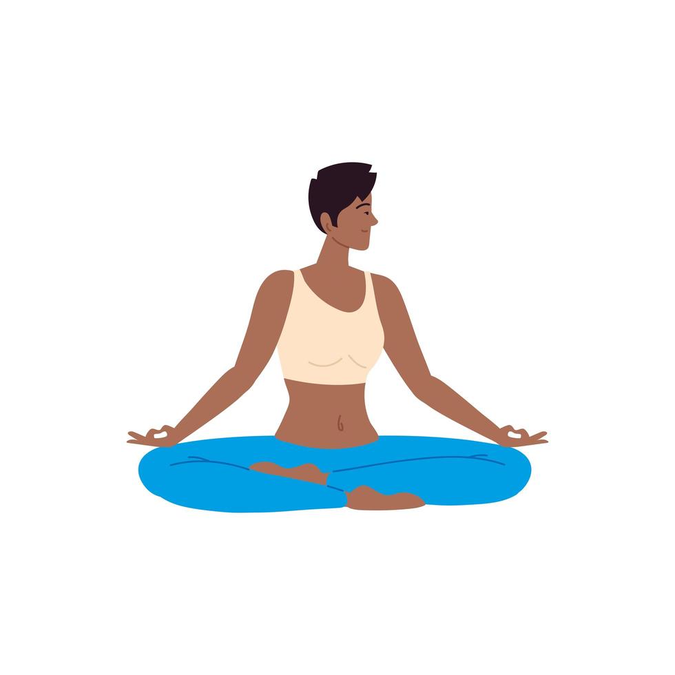 mujer en posición de loto yoga vector
