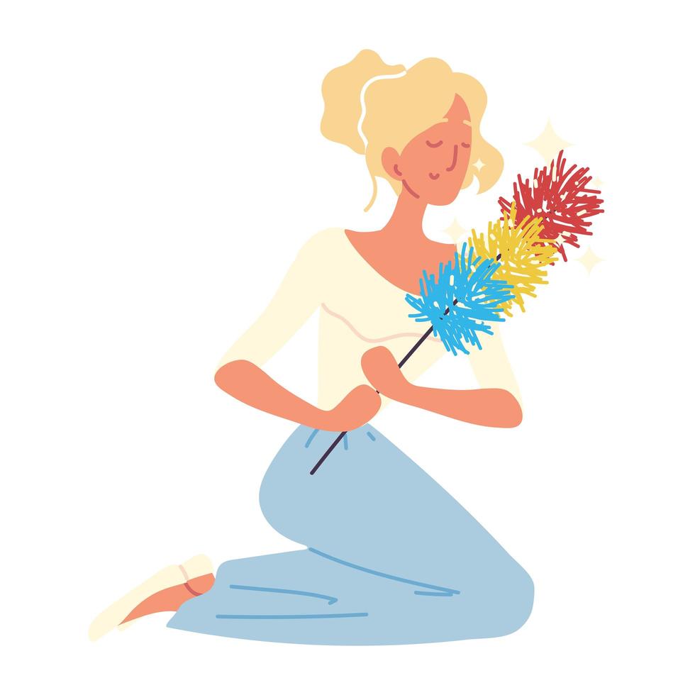 woman cleaning with duster vector
