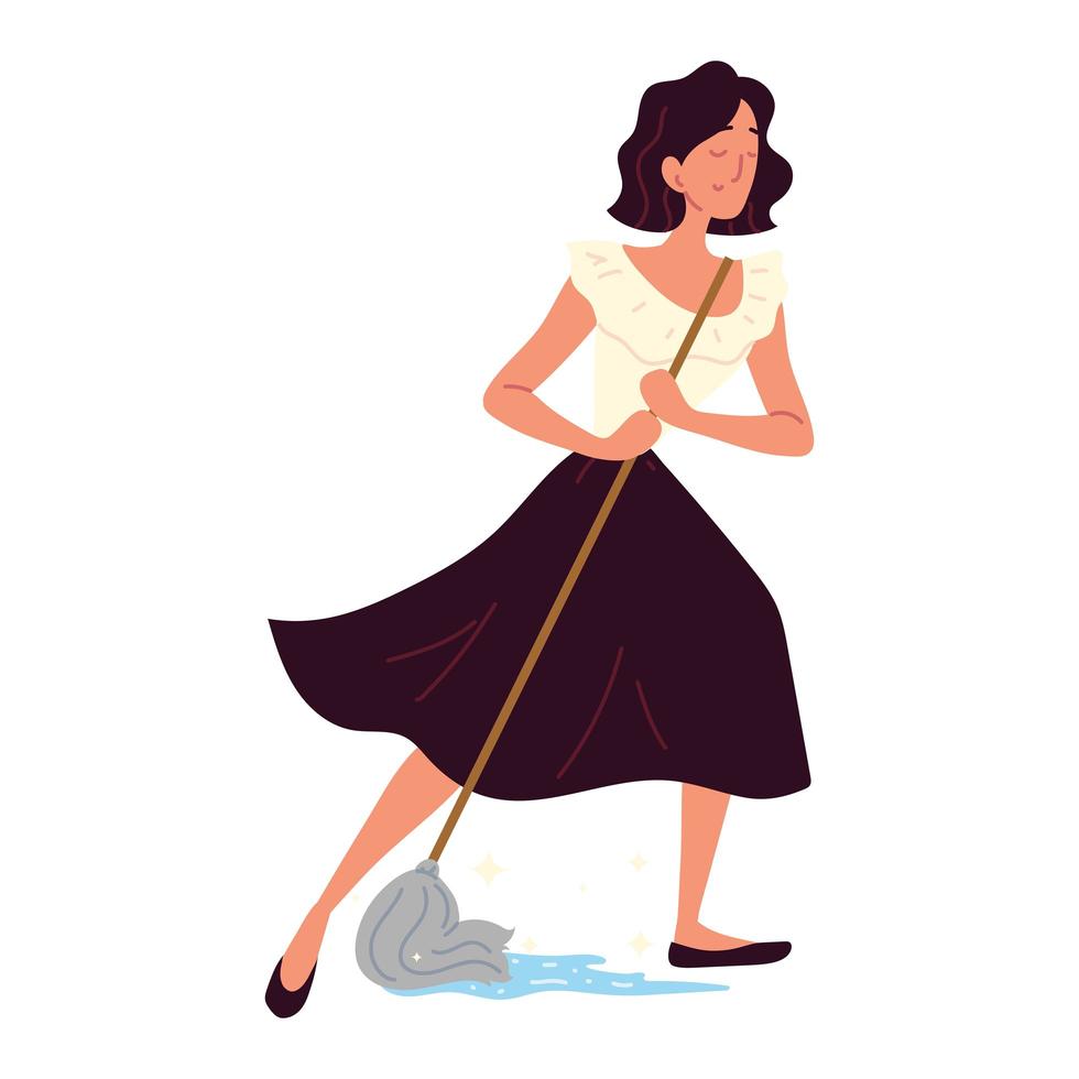 woman cleaning floor vector