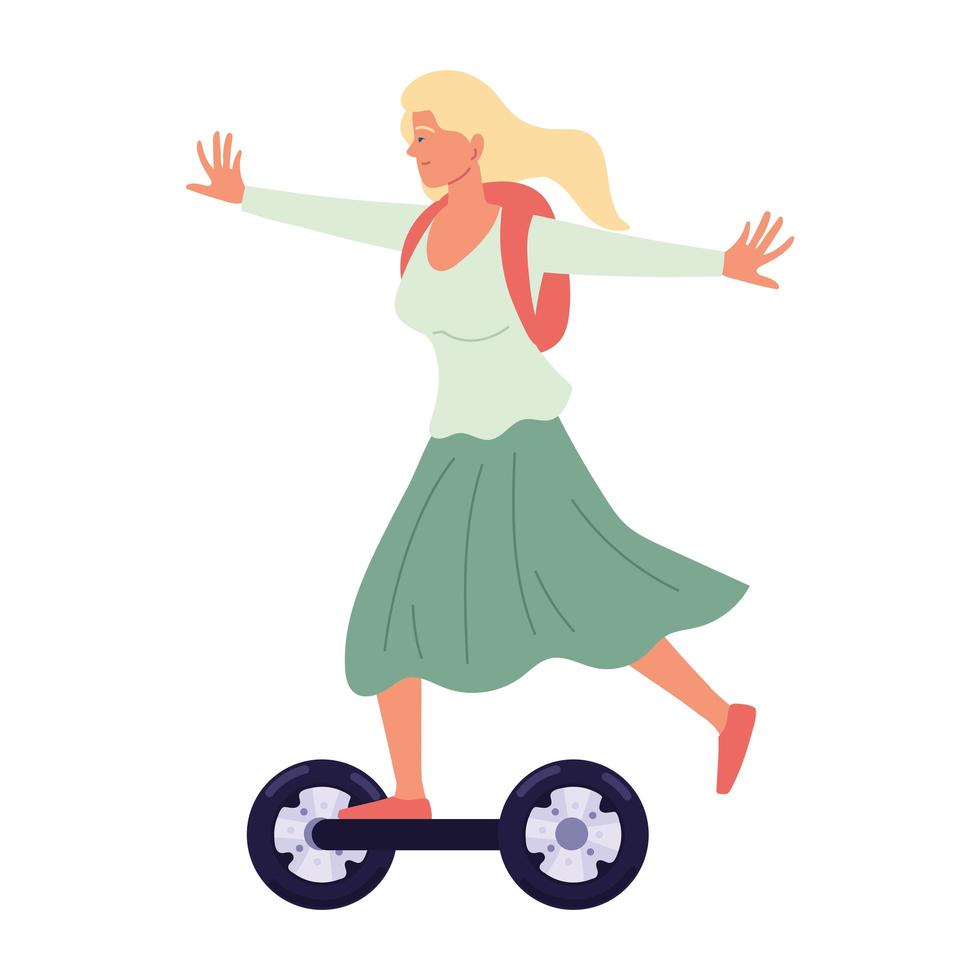 happy girl riding hoverboard vector