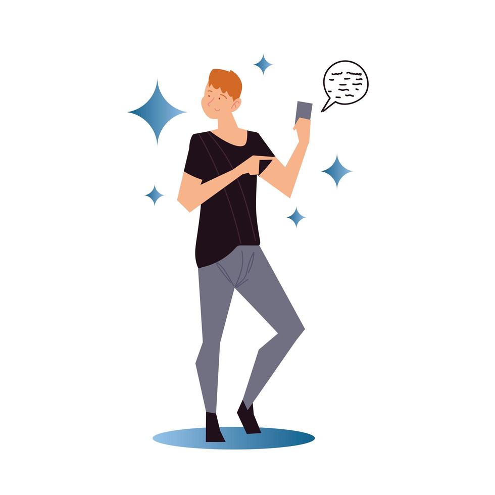 man using smartphone chatting speech bubble vector