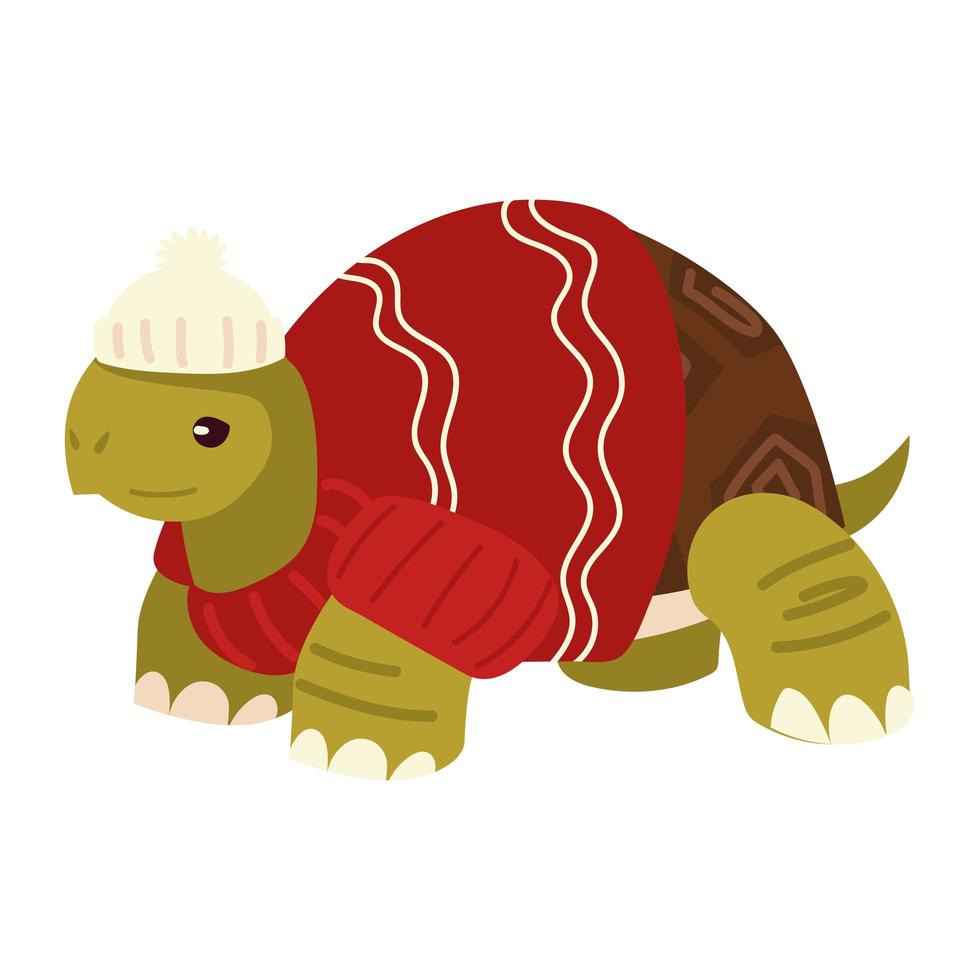 christmas, turtle with sweater and scarf animal celebration vector