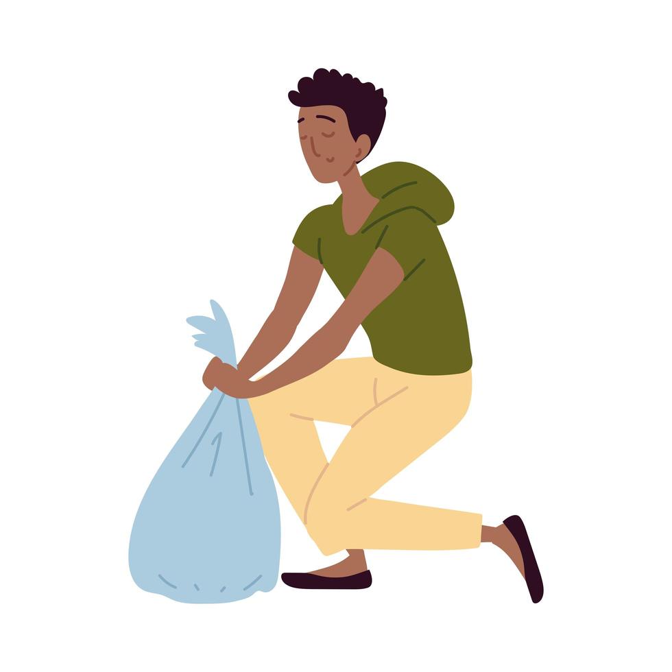 man with garbage bag vector