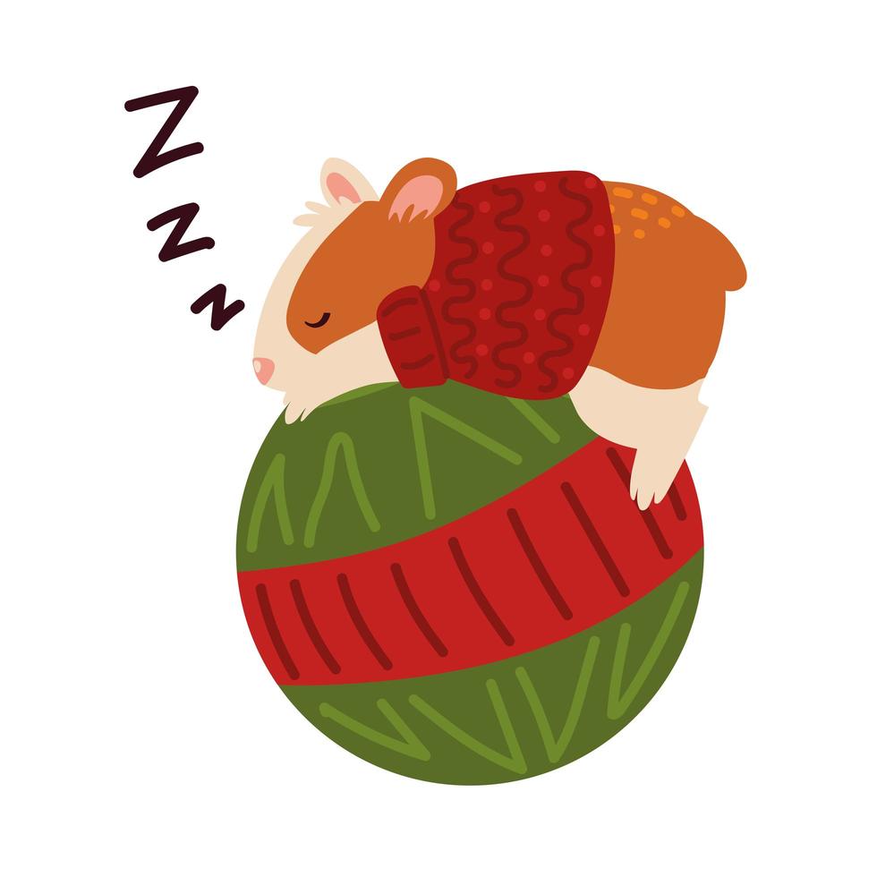 christmas, sleeping hamster on ball animal celebration vector