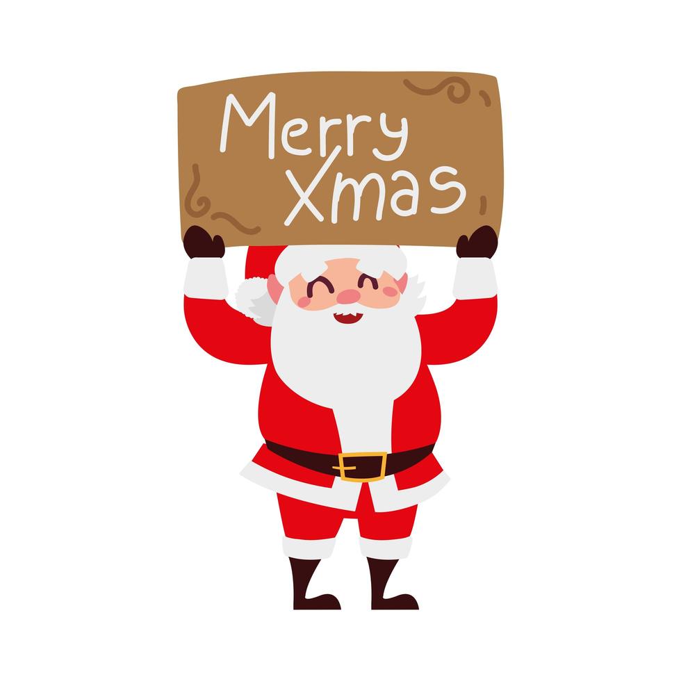 christmas santa claus holding placard with text cartoon character vector