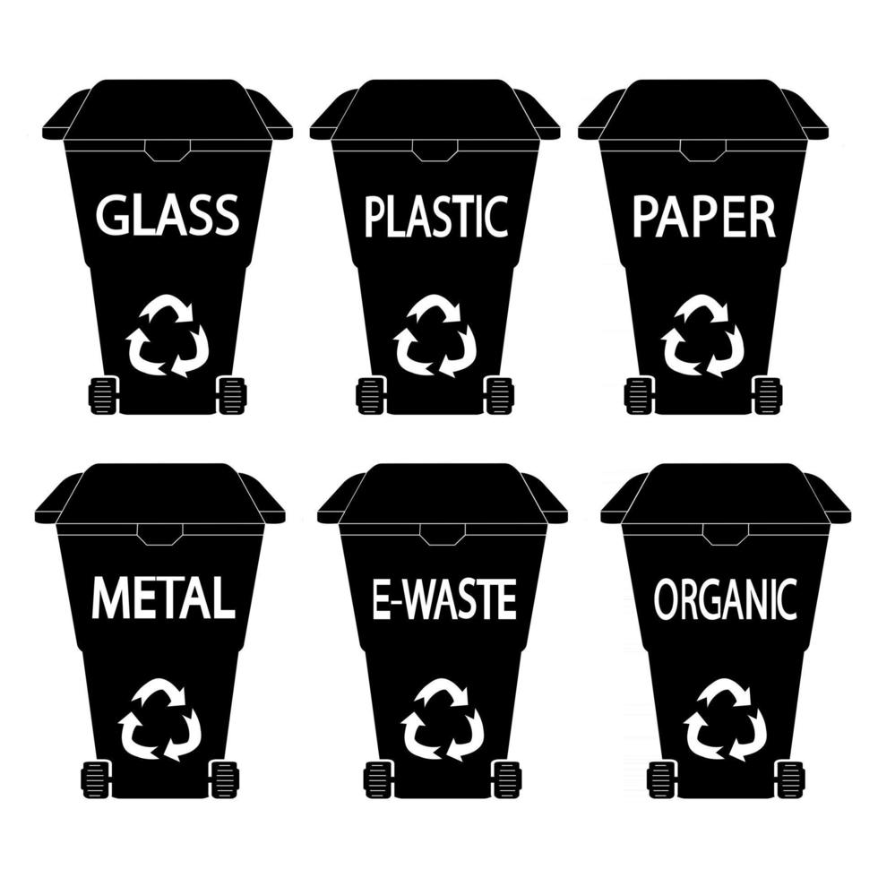 Waste bin Black trashcan Glass Plastic Paper Organic waste vector