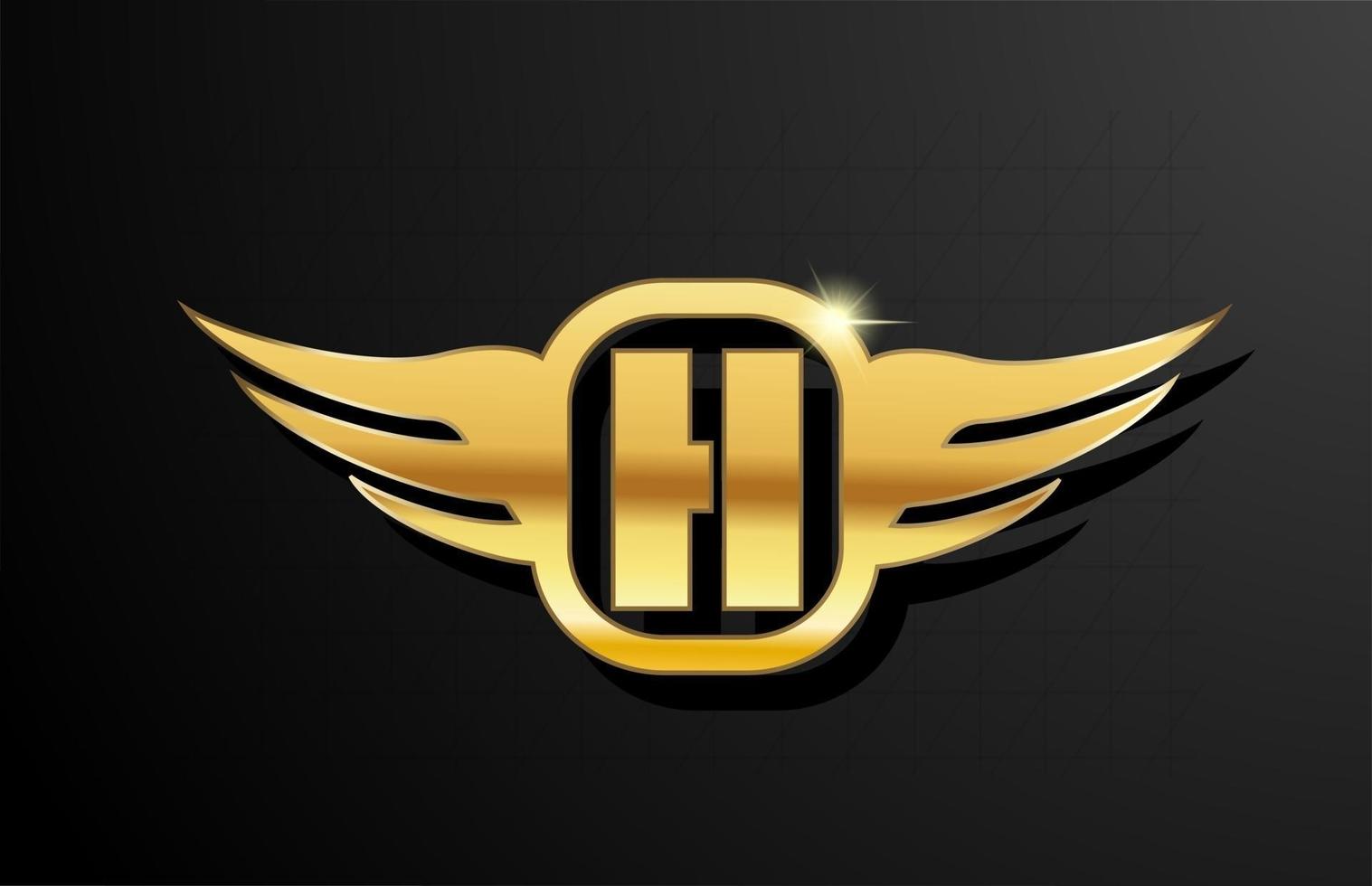 Alfabeto del logo de letra h oro para negocios y empresa con color amarillo. Brading corporativo y rotulación con diseño de metal dorado y ala. vector