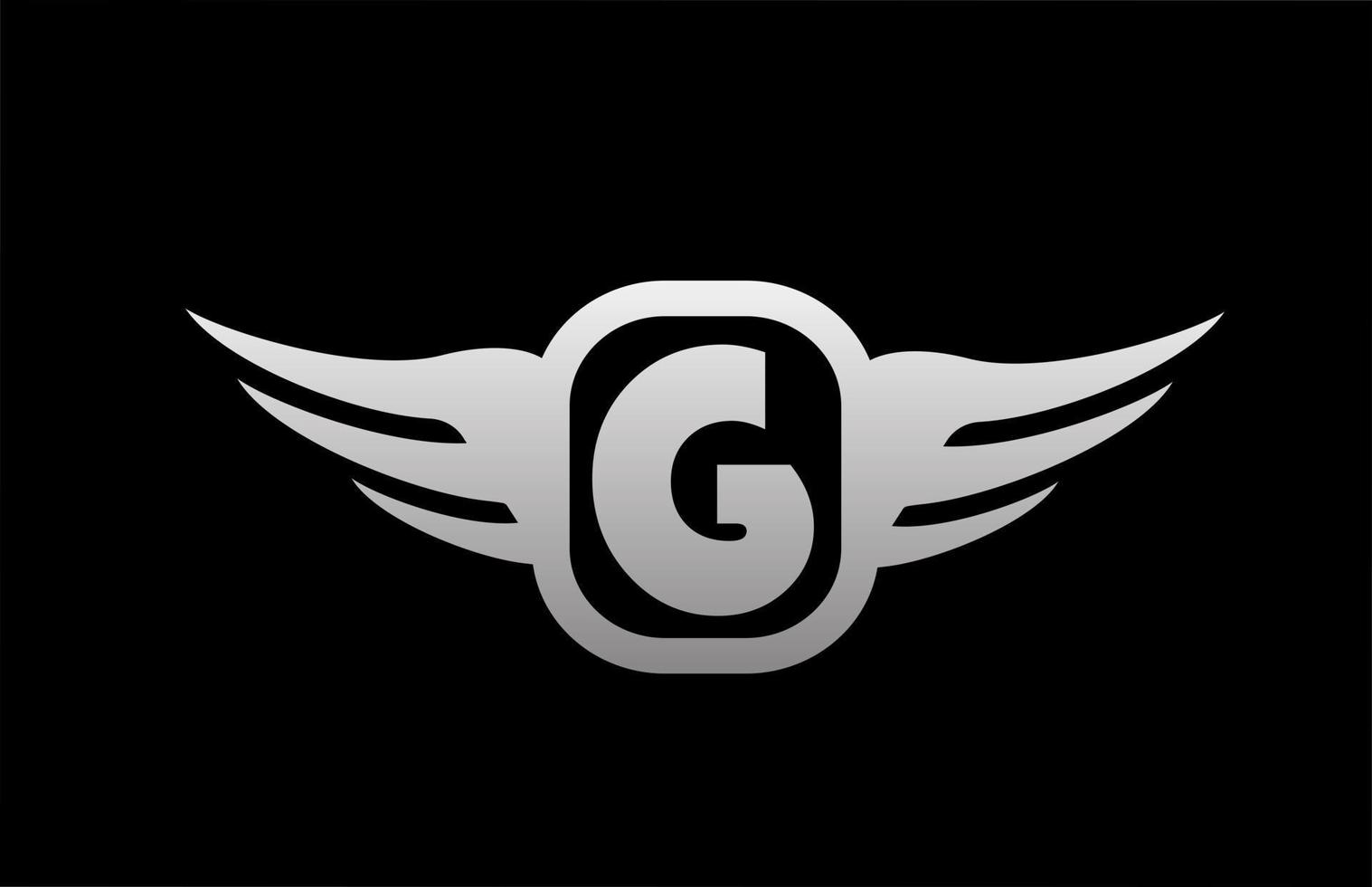 G alphabet letter logo for business and company with wings and black and white grey color. Corporate brading and lettering icon with simple design vector