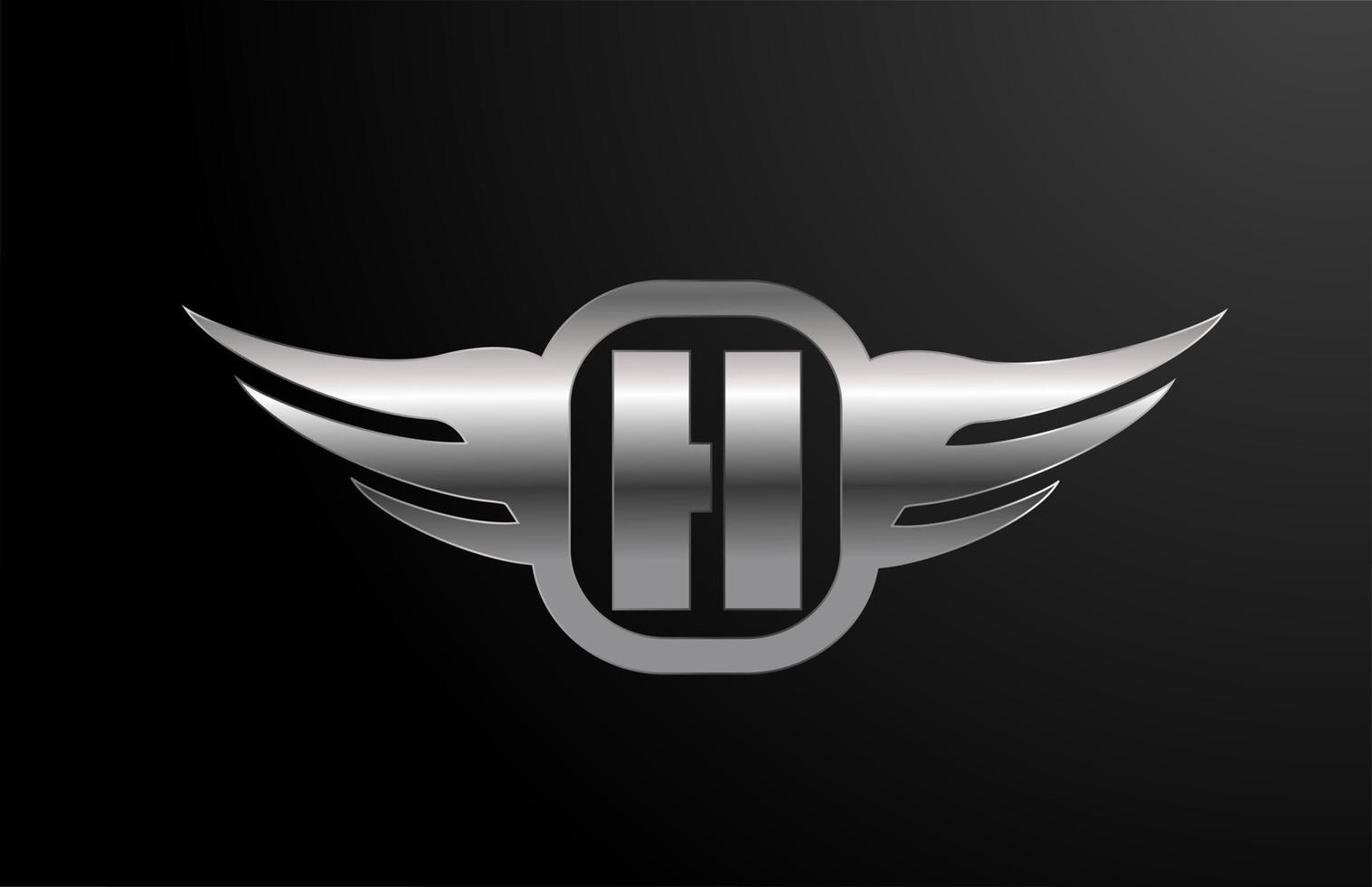 H letter logo alphabet for business and company with wings and silver color. Corporate lettering and brading with metal design icon vector