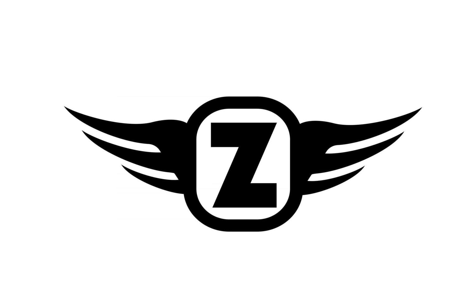 Logo de letra del alfabeto Z para negocios y empresa con alas y color blanco y negro. icono de rotulación y marca corporativa con diseño simple vector