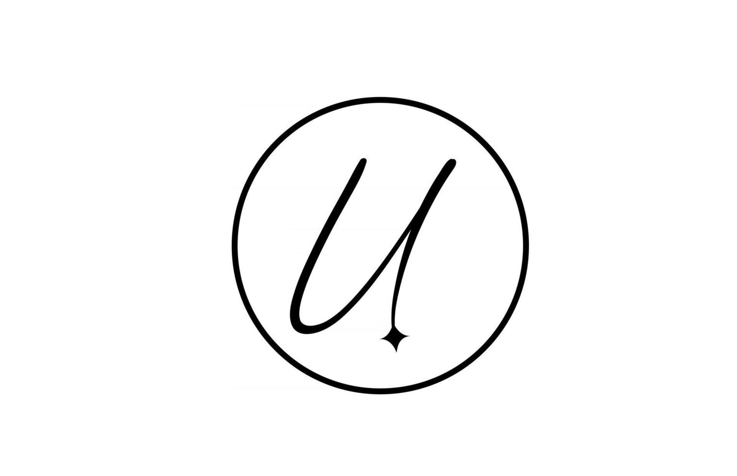 U alphabet letter logo for business with star and circle. Simple elegant lettering for company. Corporate identity branding icon design in white and black vector