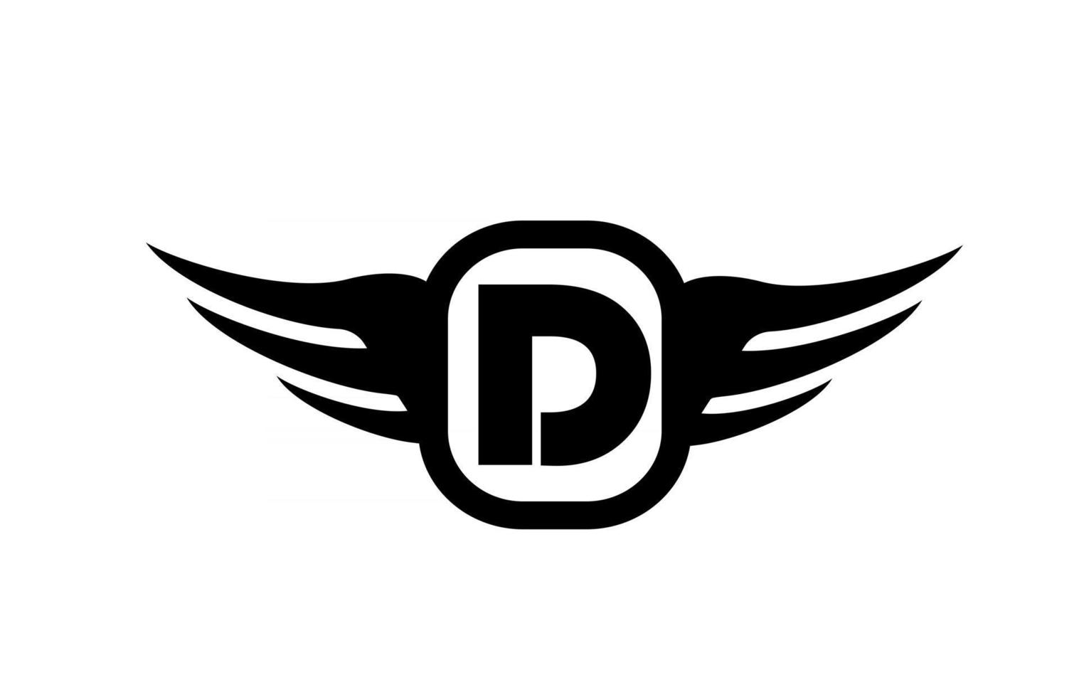 D alphabet letter logo for business and company with wings and black and white color. Corporate brading and lettering icon with simple design vector