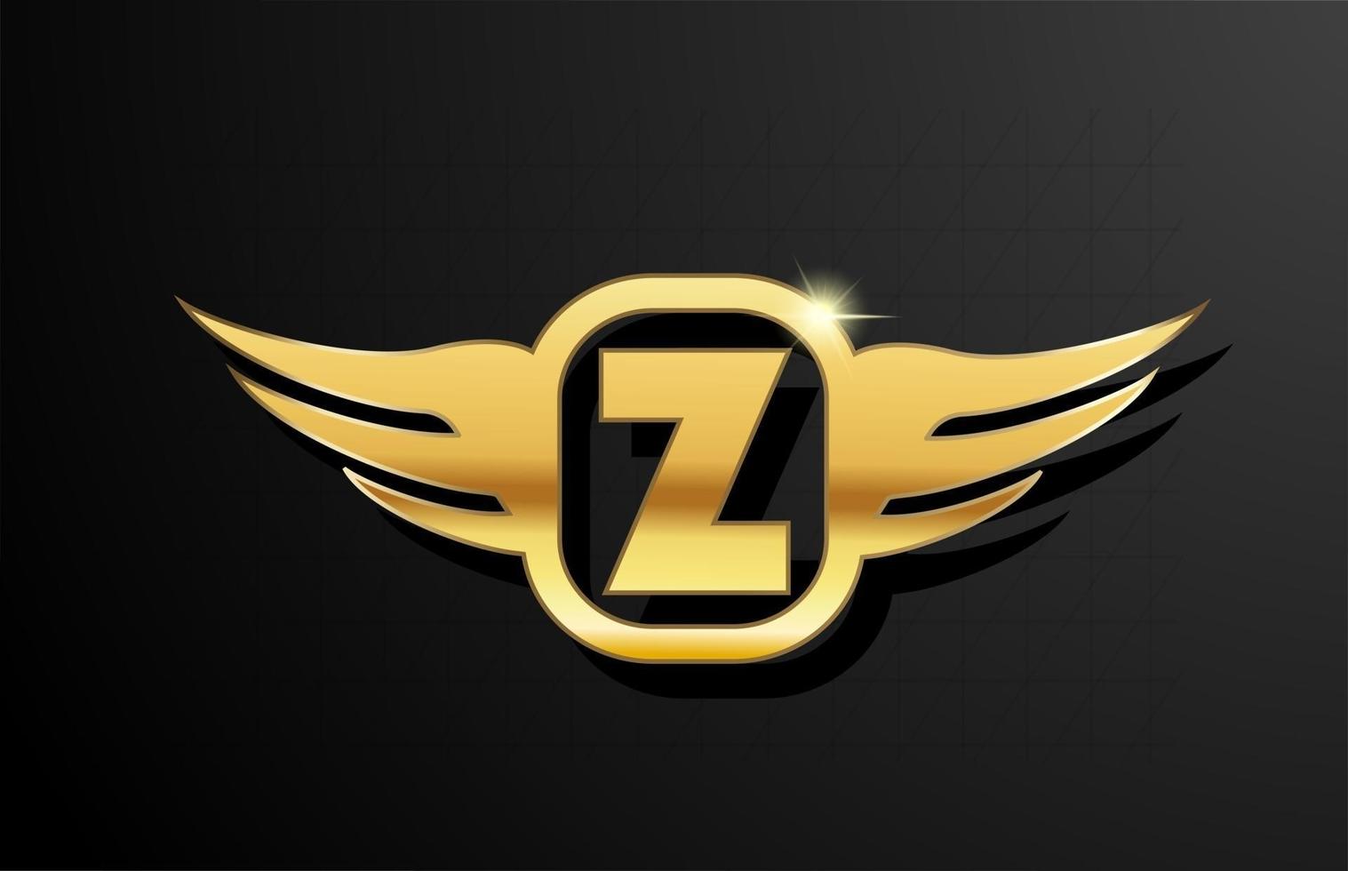 Alfabeto del logotipo de la letra z oro para negocios y empresa con color amarillo. Brading corporativo y rotulación con diseño de metal dorado y ala. vector
