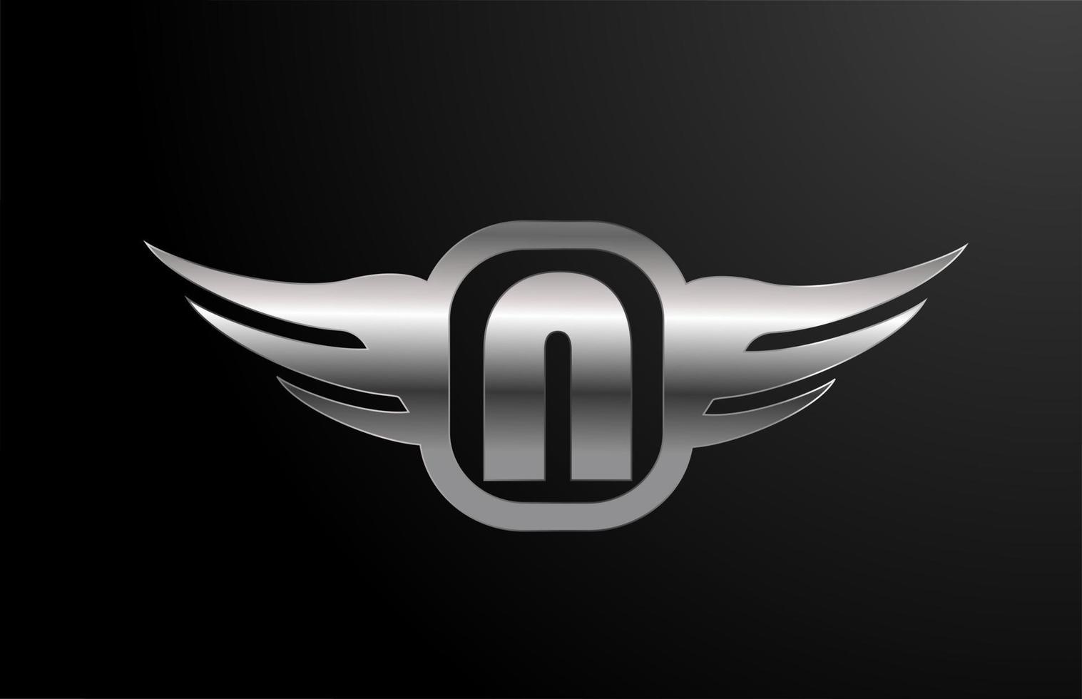 N letter logo alphabet for business and company with wings and silver color. Corporate lettering and brading with metal design icon vector