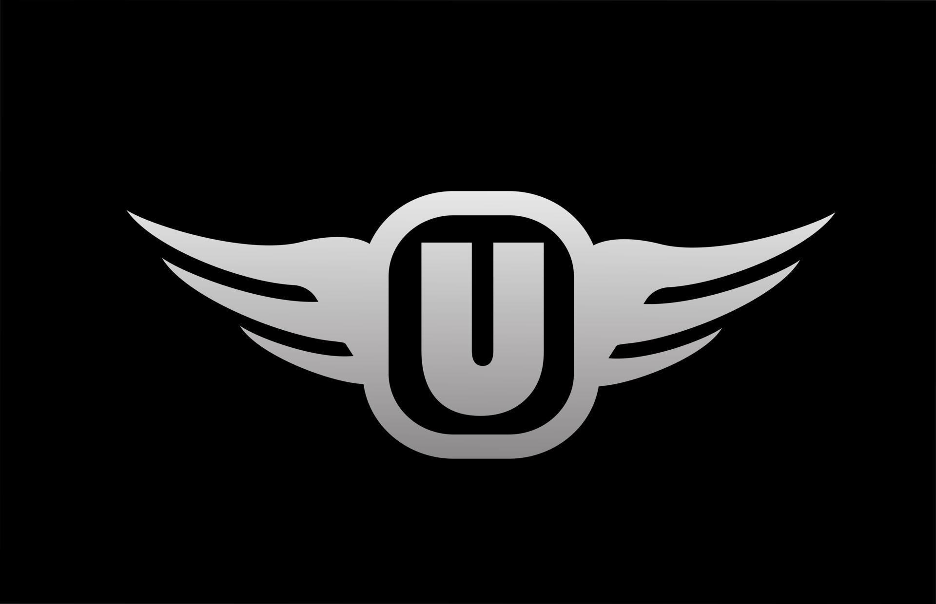 U alphabet letter logo for business and company with wings and black