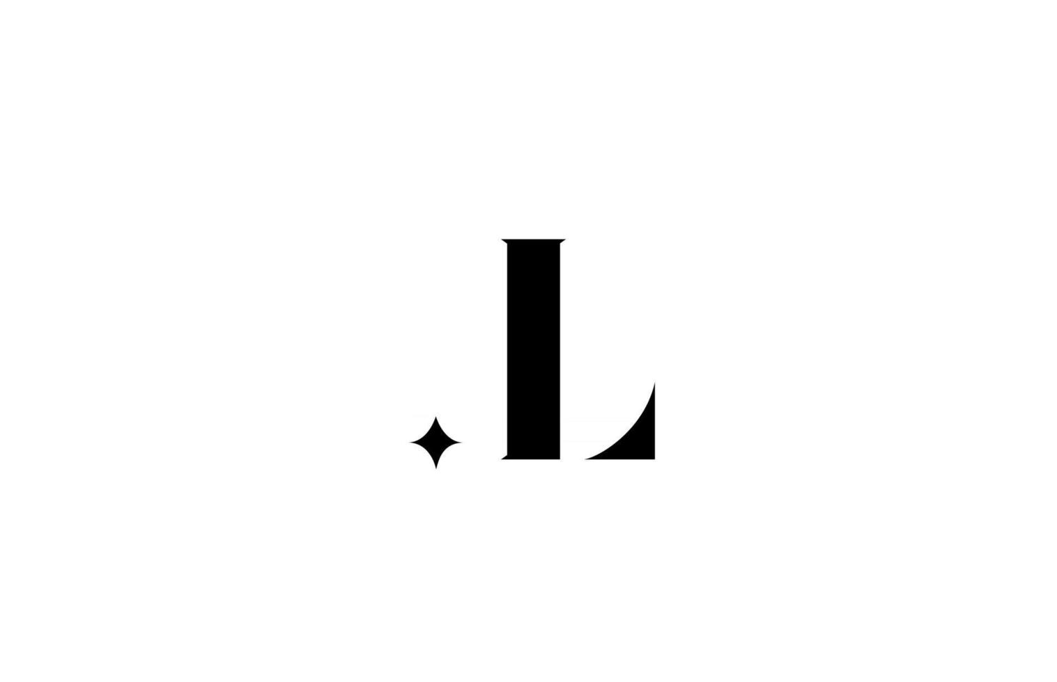 Logo de letra del alfabeto l blanco y negro para empresas con estrella. letras creativas para empresa. icono de diseño de marca de identidad corporativa vector