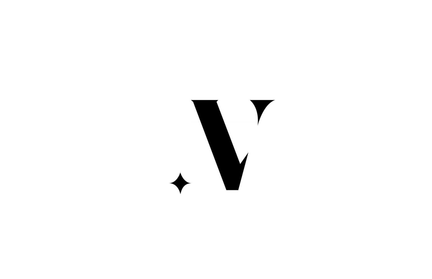 Logo de letra del alfabeto v blanco y negro para negocios con estrella. letras creativas para empresa. icono de diseño de marca de identidad corporativa vector